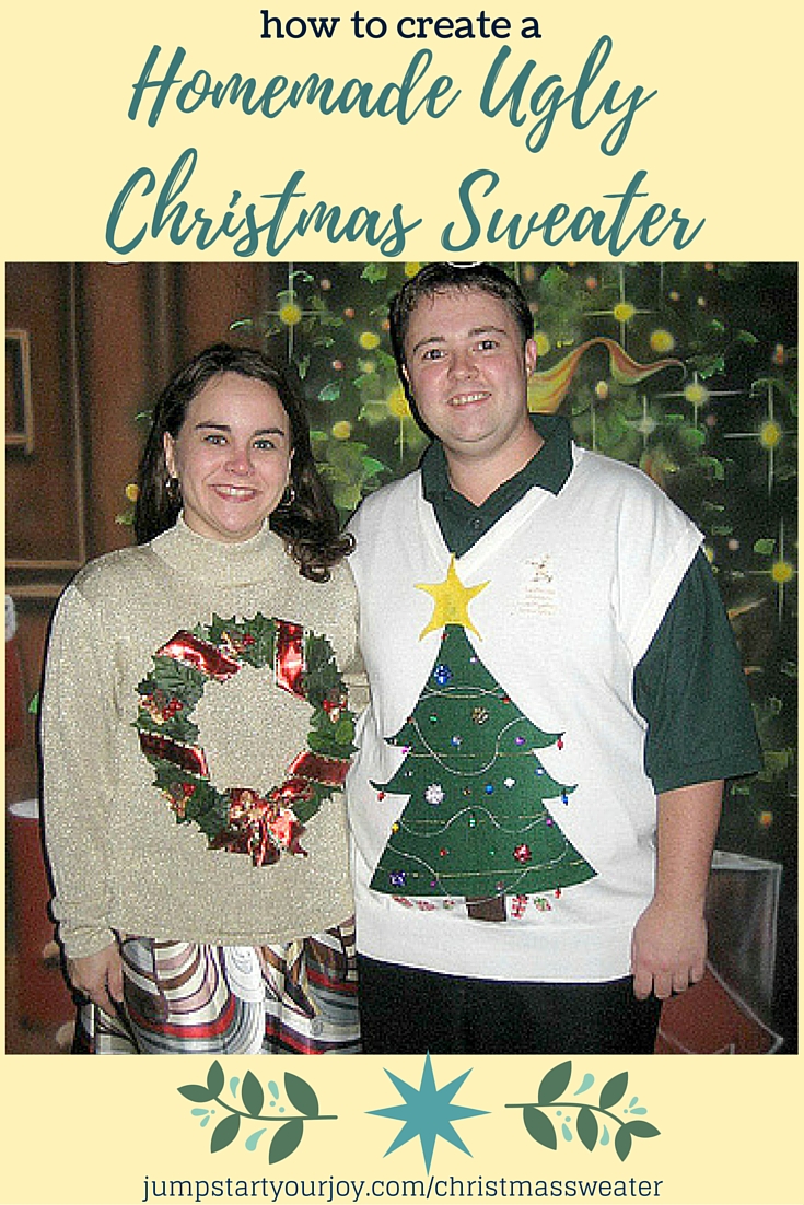 How to Create an Ugly Homemade Christmas Sweater on Jump Start Your Joy - a great tutorial on how to make an ugly sweater with step by step instructions. Click to learn how, or Pin to Save for Christmastime!