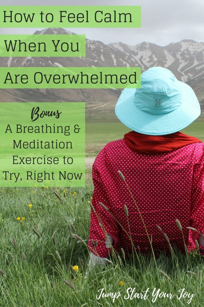 Do you feel overwhelmed, but don't know what to do? This article shares an easy breath and meditation practice to help you feel calm. Pin to save, or click to learn more. www.jumpstartyourjoy.com
