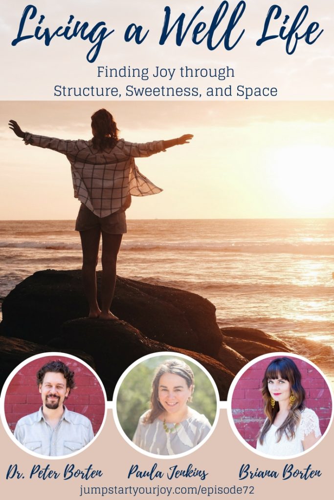 Discover new ways to bring balance, happiness, and peace into your life by using Structure, Sweetness, and Space. Three easy ways to find more joy. A great interview with Briana Borten and Dr. Peter Borten. Save to listen later, click to listen now. www.jumpstartyourjoy.com