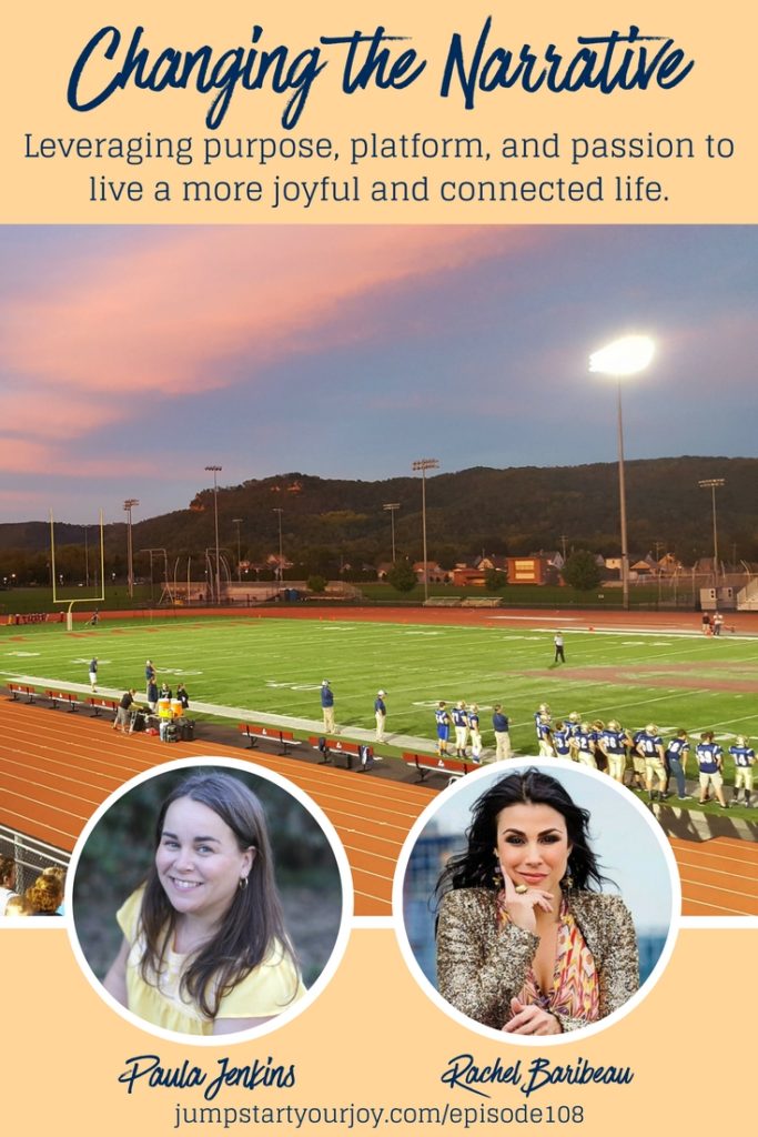 Rachel Baribeau of SiriusXM's College Sports Nation and GridironNow joins podcast host Paula Jenkins to talk about how to change the narrative at college campuses and teach people to leverage their purpose, platform, and passion for creating more joyful and connected communities. Join the conversation at www.jumpstartyourjoy.com/episode108