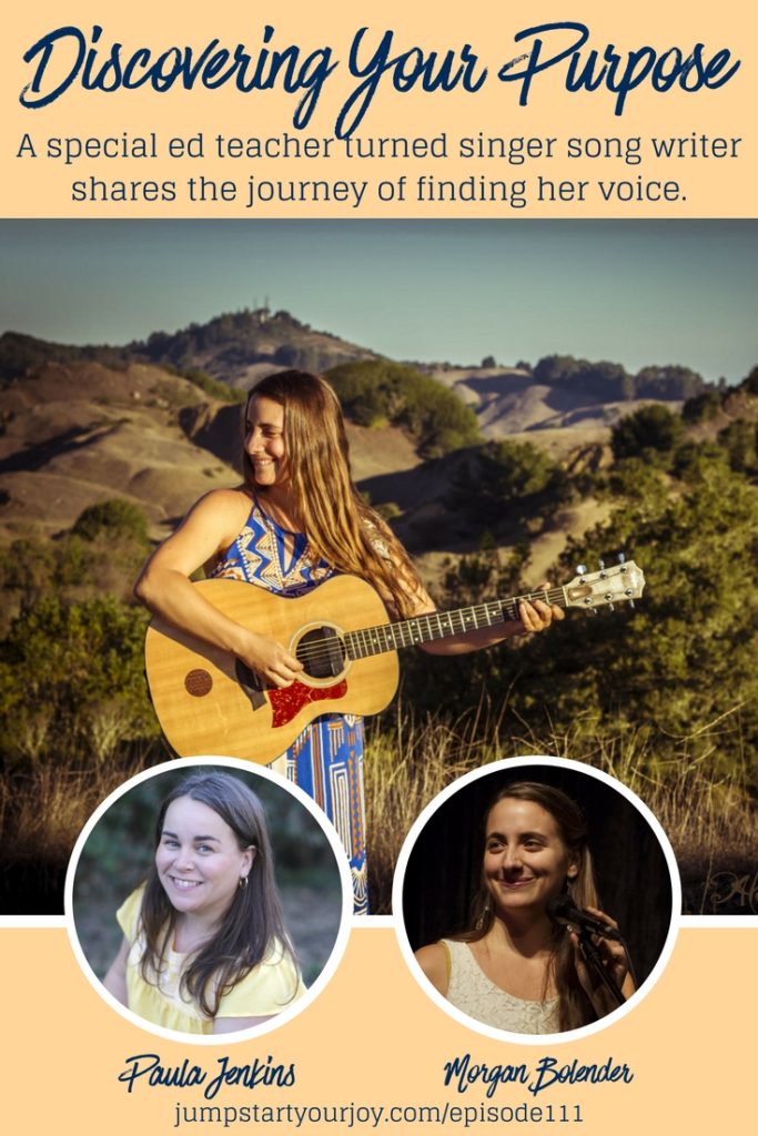 Morgan Bolender joins podcast host Paula Jenkins to share her journey from teacher to singer songwriter, and how she landed the gig to open for Danielle LaPorte at Grace Cathedral in San Francisco. Tune in at www.jumpstartyourjoy.com/episode111