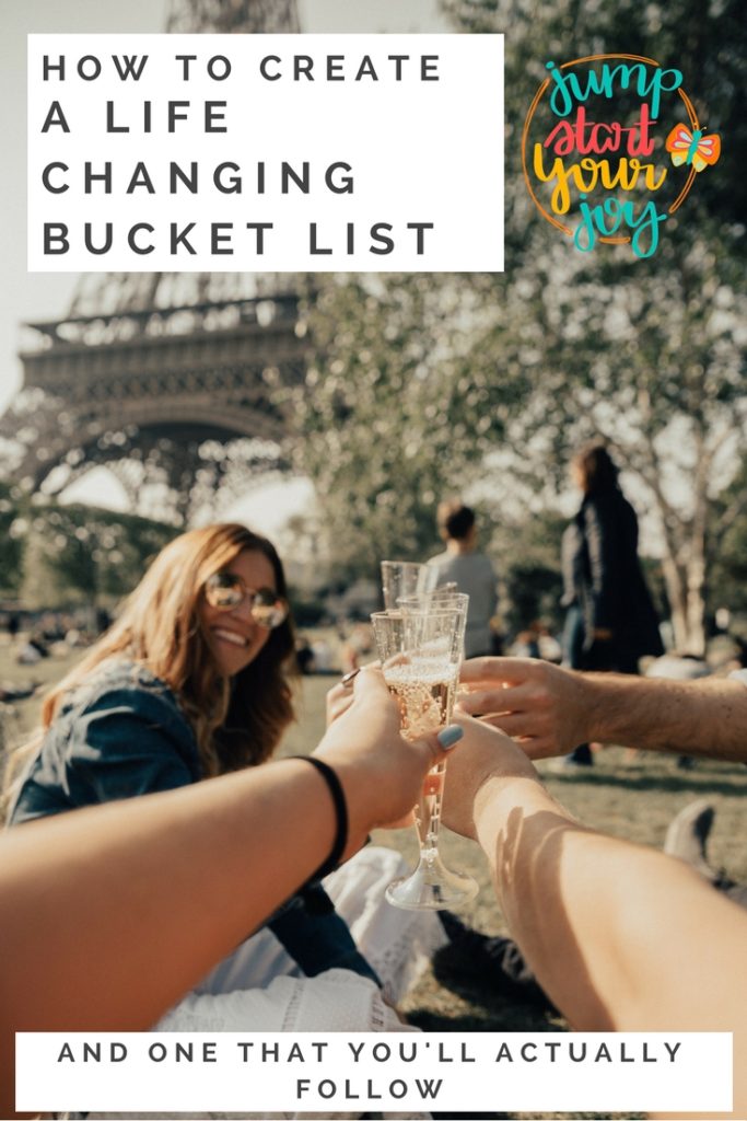 Wish you could create a bucket list that you follow, and that feels like it really fits you? This is a great article that helps you figure out how to make the best bucket list. www.jumpstartyourjoy.com #bucketlist #joy #goodlife